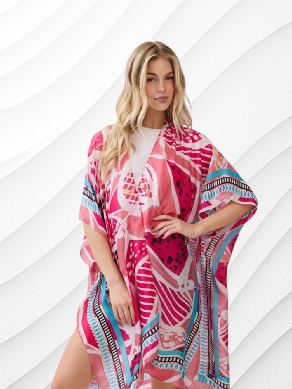 Abstract Botanical Silky Kimono - Picture 1 of 13